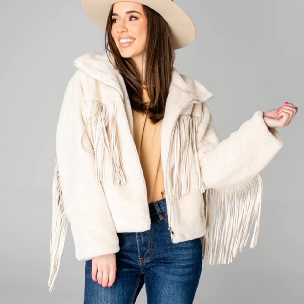 Buddy love fringe fur jacket. NWT.